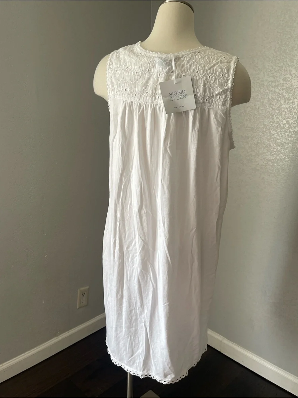 Sigrid Olsen White Eyelet Trim Cotton Chemise Slip - Picture 5 of 7